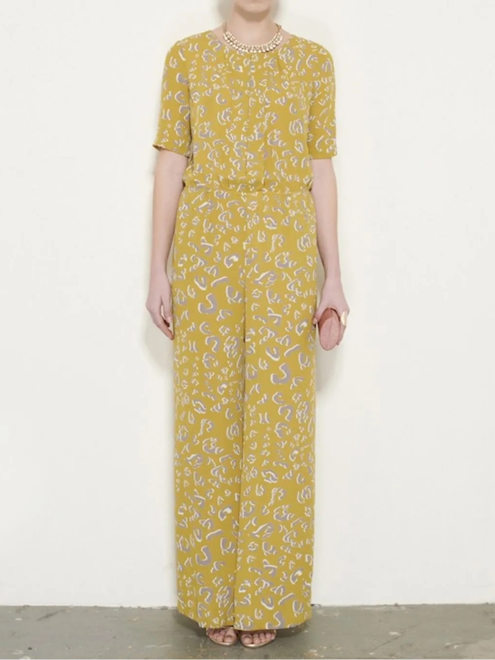 Yellow Printed Wide-Leg Jumpsuit